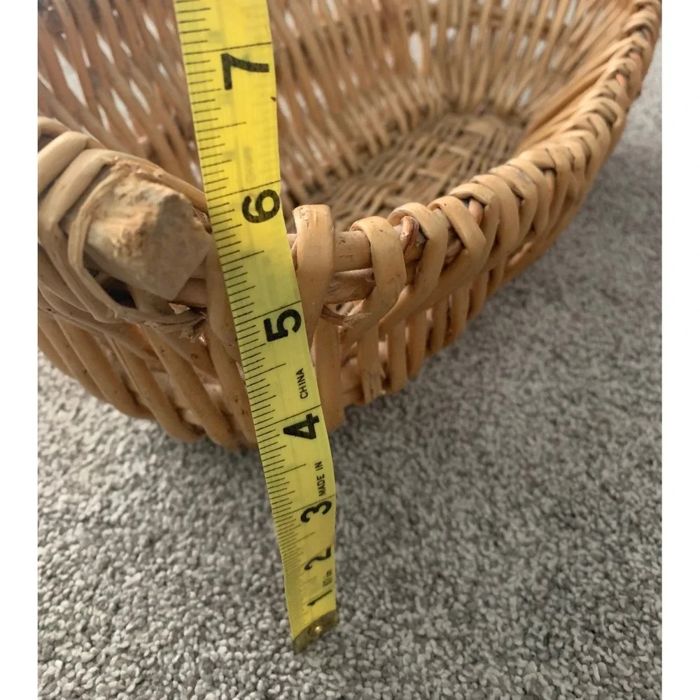 Vintage Wicker Boat Basket Wooden Handles Rustic Boho Cottagecore Home Decor